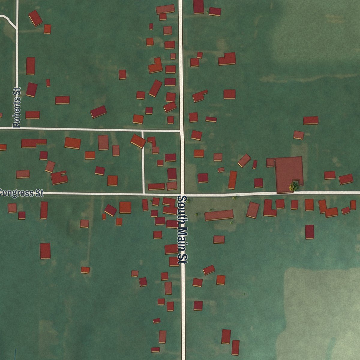 Close-up of the map of Polk, Ohio print showing street and building detail
