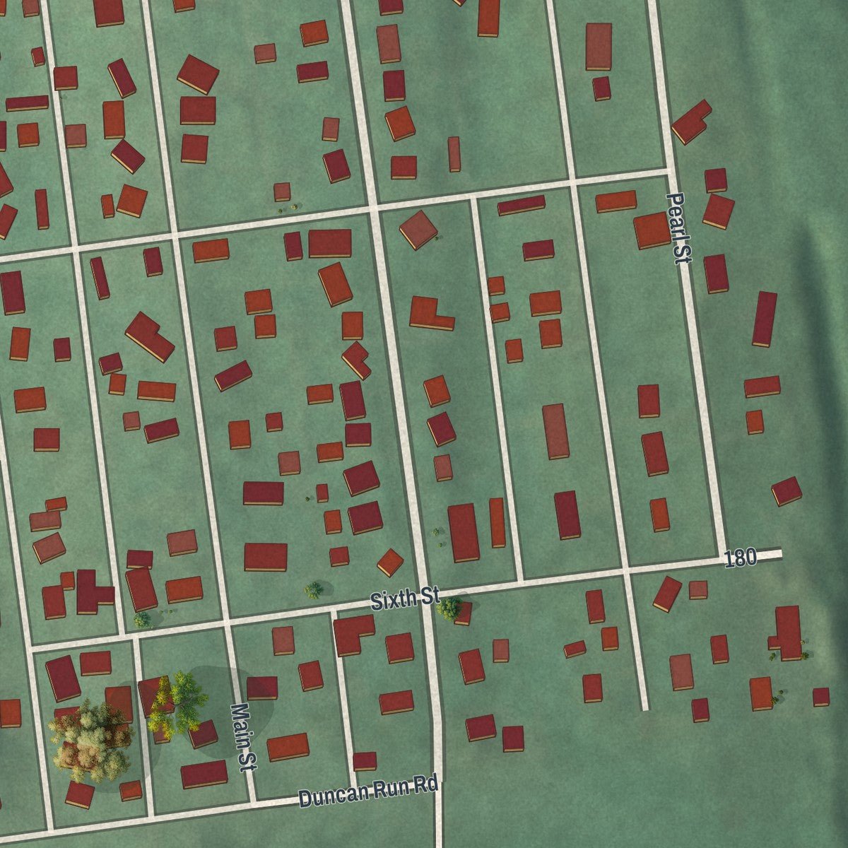Close-up of the map of Philo, Ohio print showing street and building detail