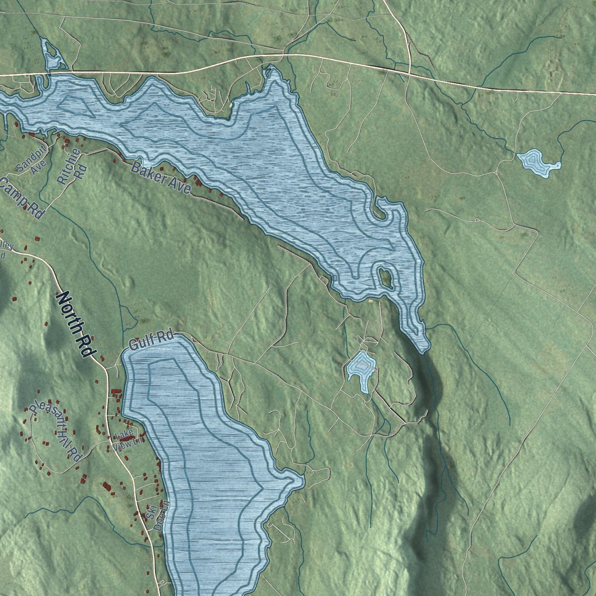 Close-up of the map of Deerfield, New Hampshire print showing street and building detail