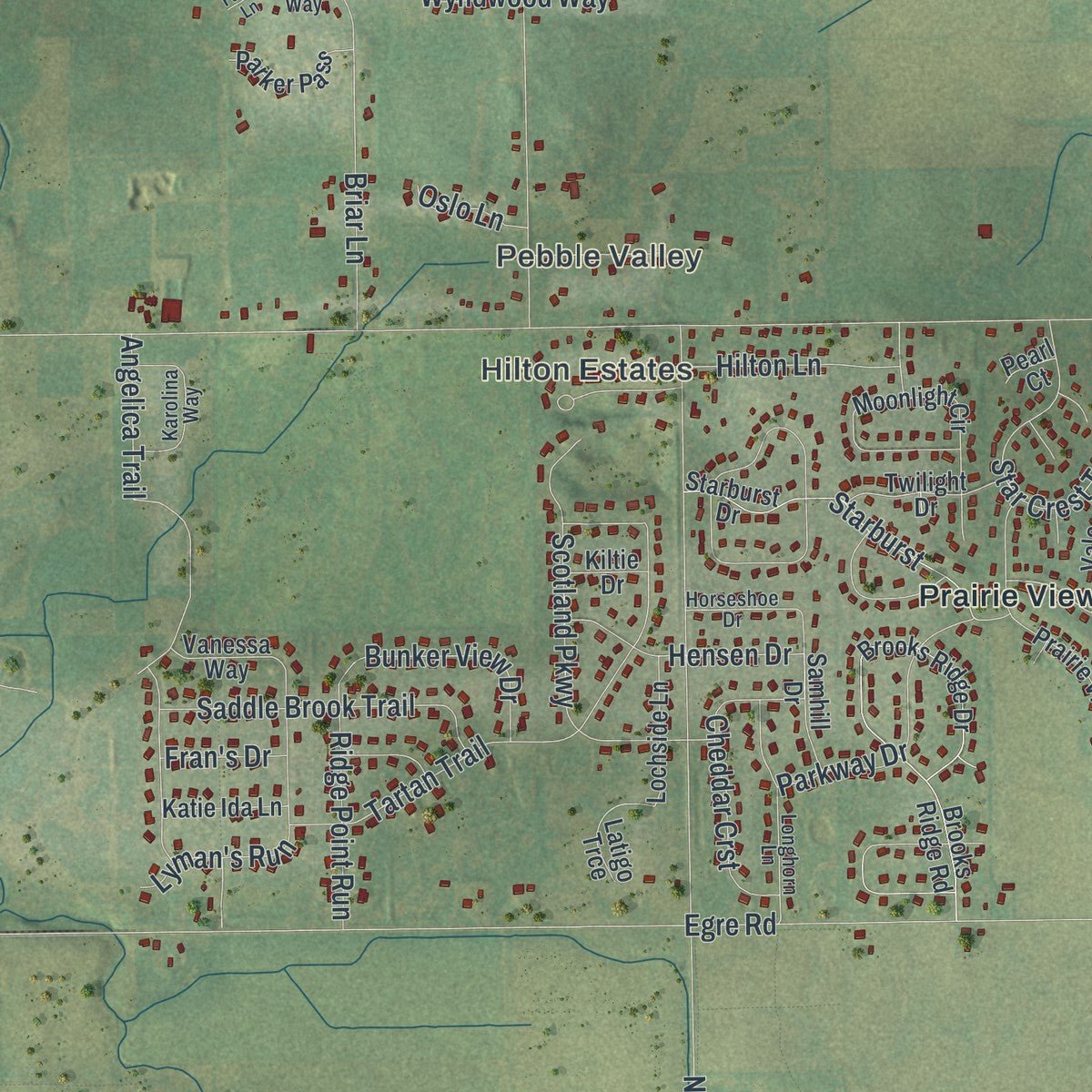 Close-up of the map of Bristol, Dane County, Wisconsin print showing street and building detail