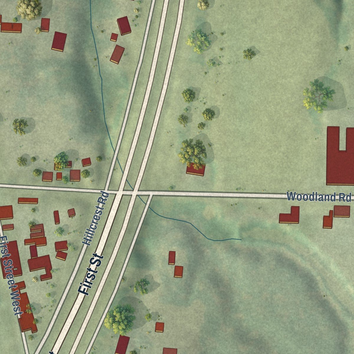 Close-up of the map of Oak Grove, Illinois print showing street and building detail