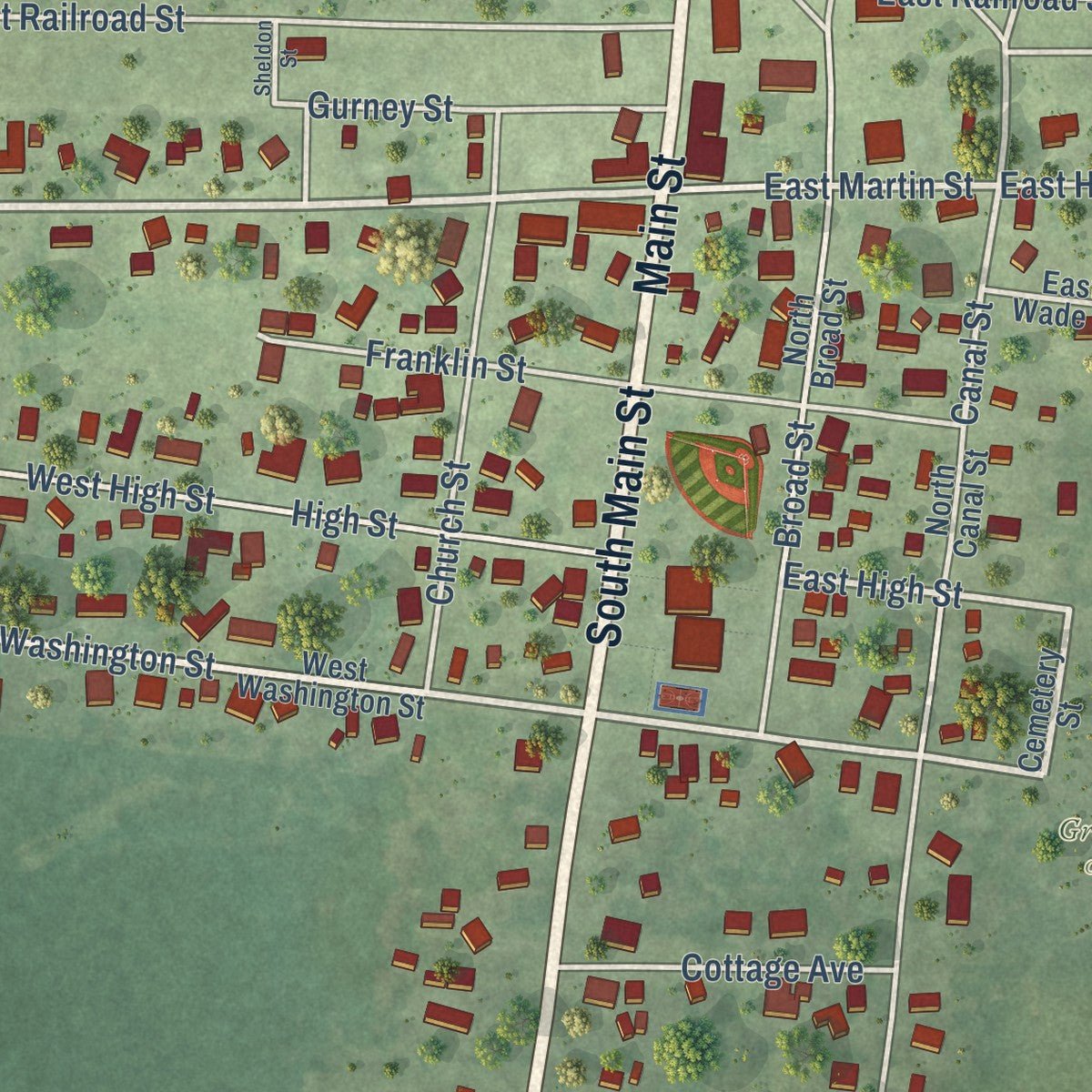 Close-up of the map of La Moille, Illinois print showing street and building detail