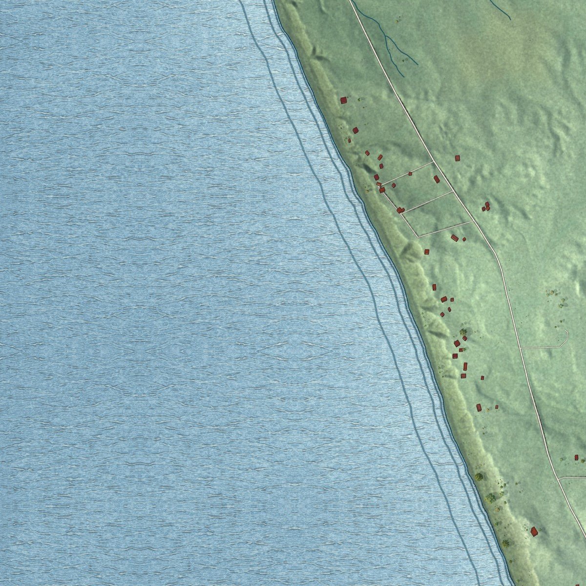 Close-up of the map of Claybanks, Michigan print showing street and building detail
