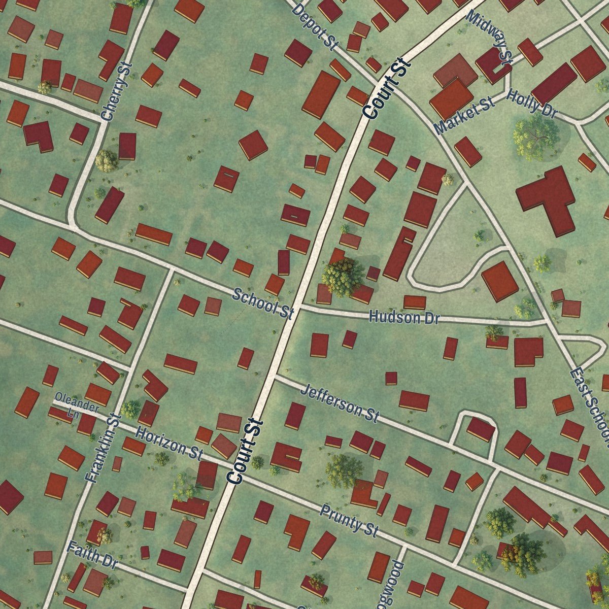 Close-up of the map of Elizabeth, West Virginia print showing street and building detail