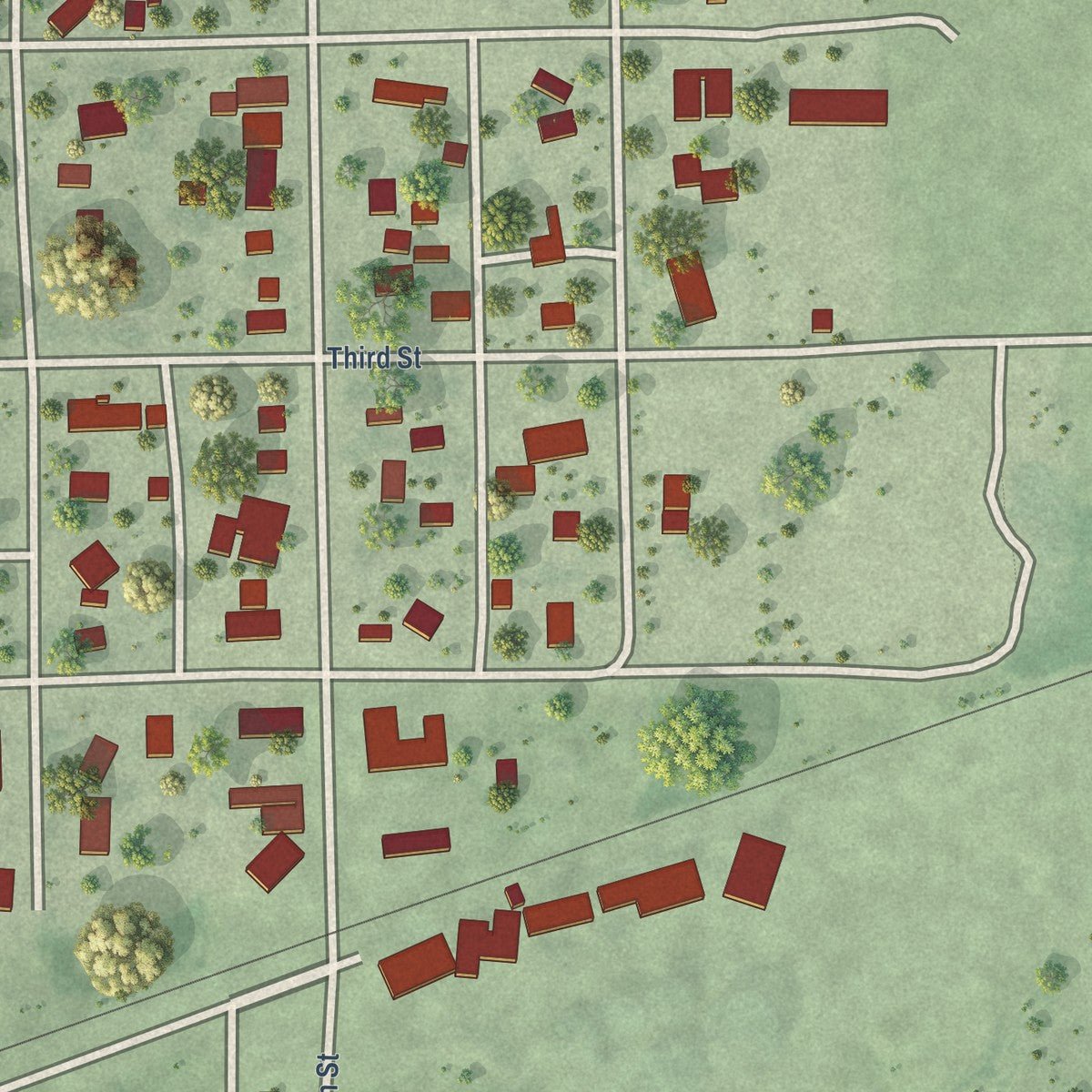 Close-up of the map of Yale, South Dakota print showing street and building detail