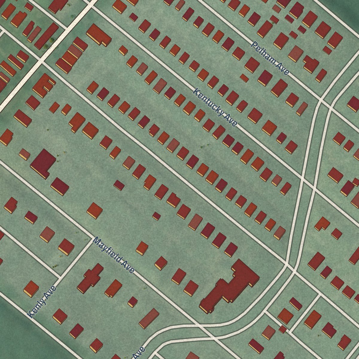 Close-up of the map of Mayfield, Maryland print showing street and building detail