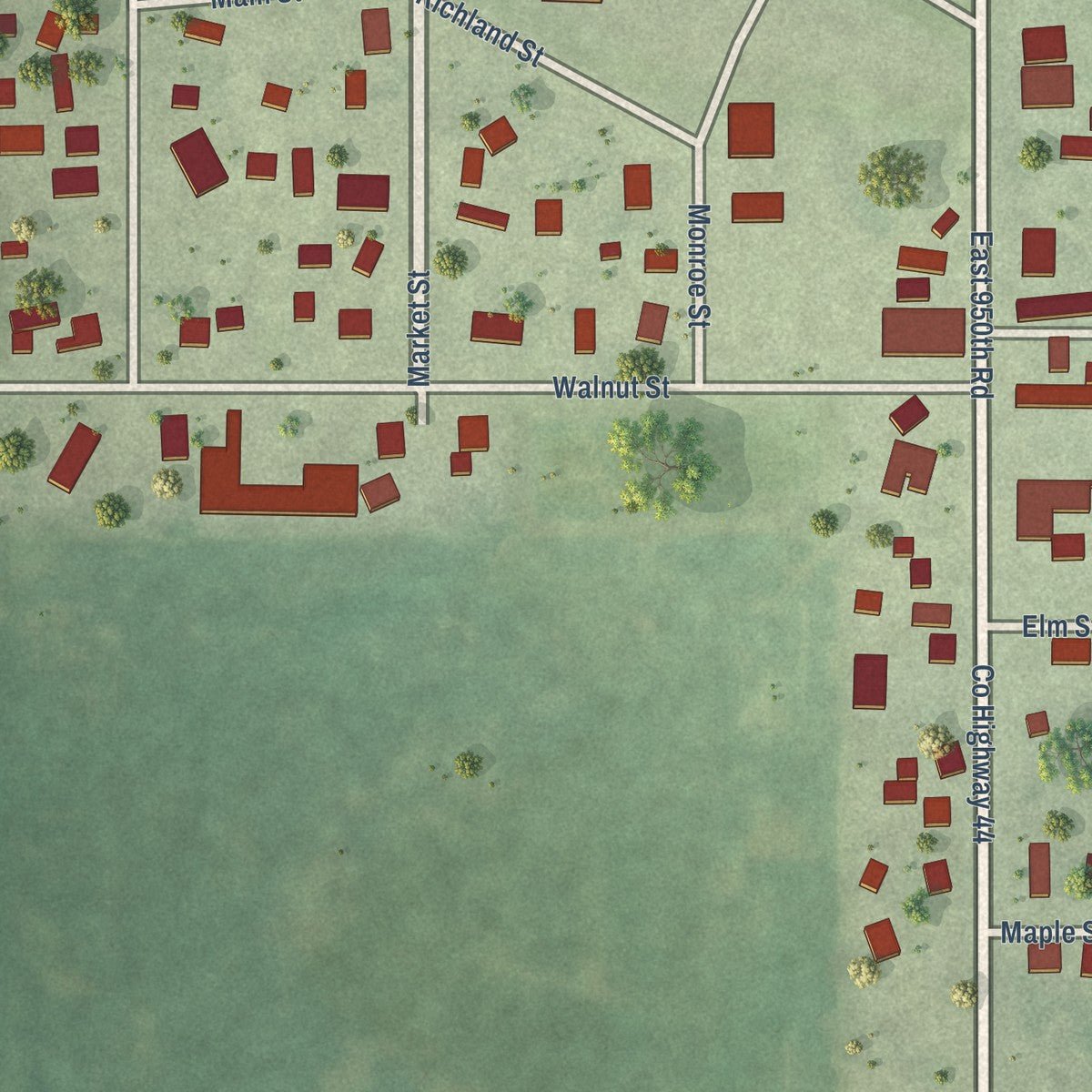 Close-up of the map of Leonore, Illinois print showing street and building detail