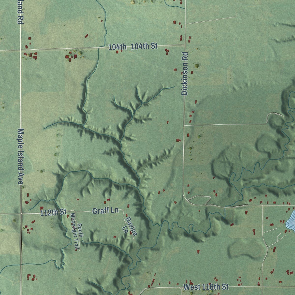 Close-up of the map of Bridgeton, Michigan print showing street and building detail