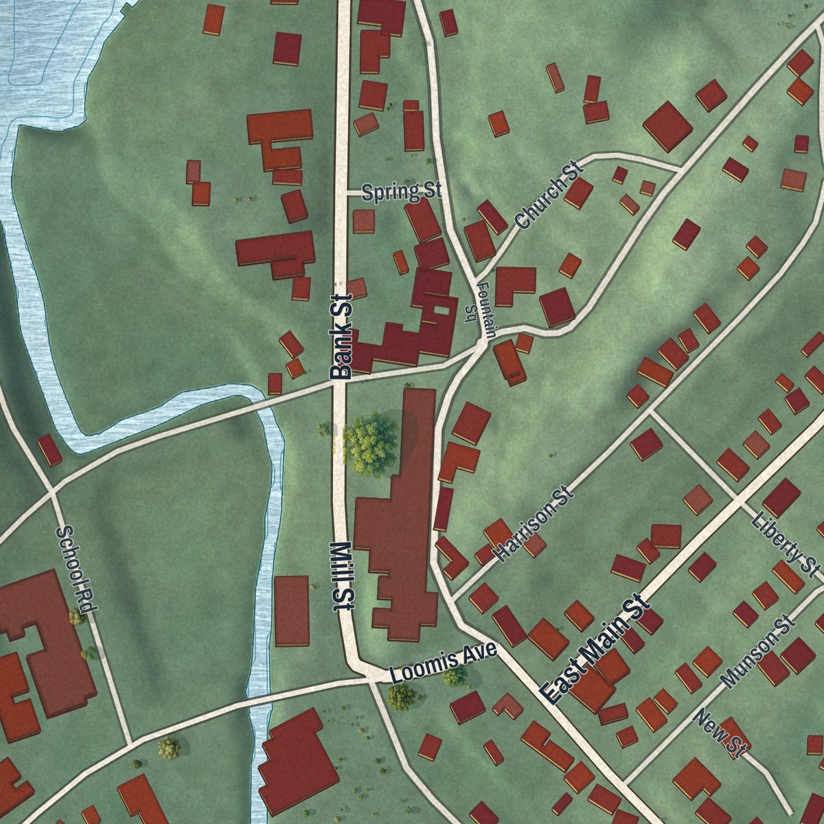 Close-up of the map of Sussex, New Jersey print showing street and building detail