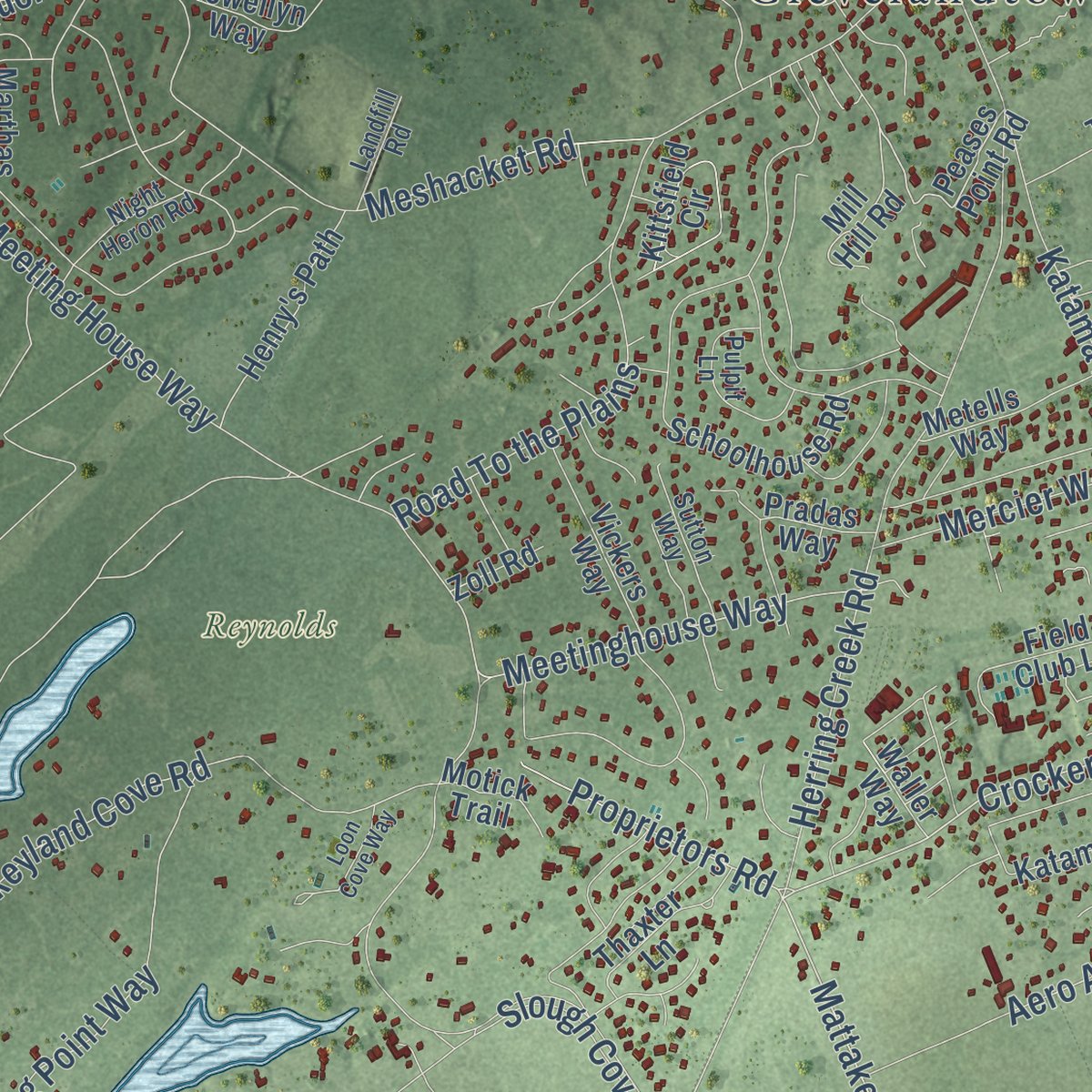 Close-up of the map of Edgartown, Massachusetts print showing street and building detail