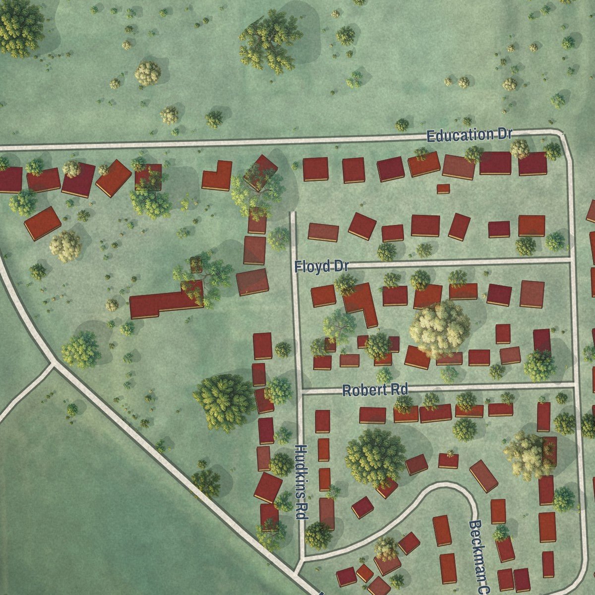 Close-up of the map of Malcolm, Nebraska print showing street and building detail