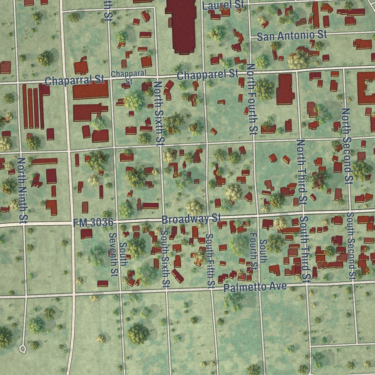 Close-up of the map of Fulton, Texas print showing street and building detail