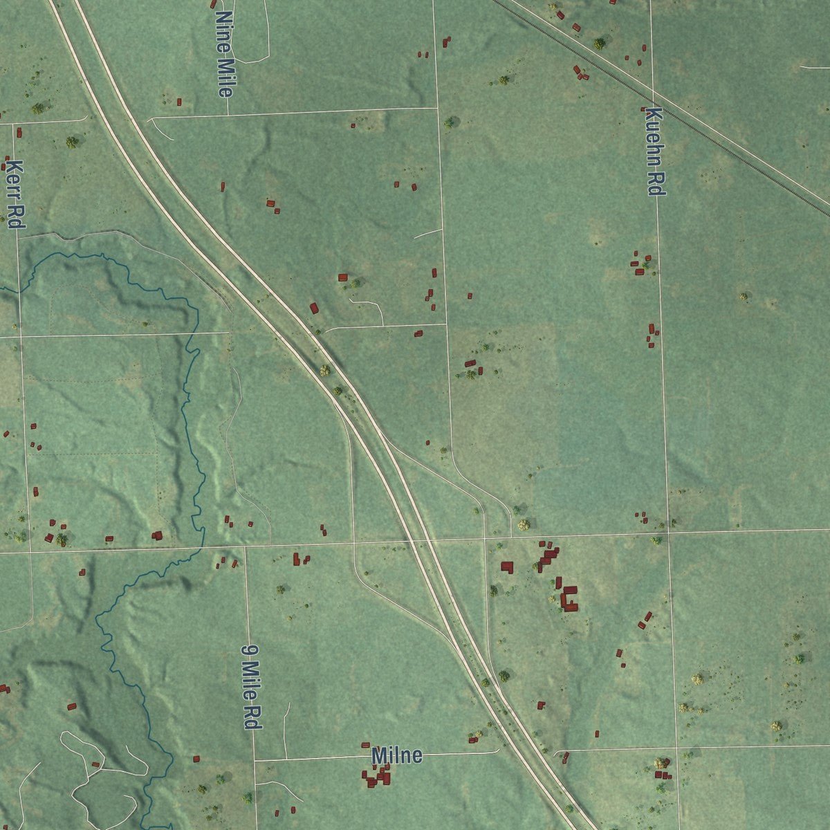 Close-up of the map of Adams, Arenac County, Michigan print showing street and building detail