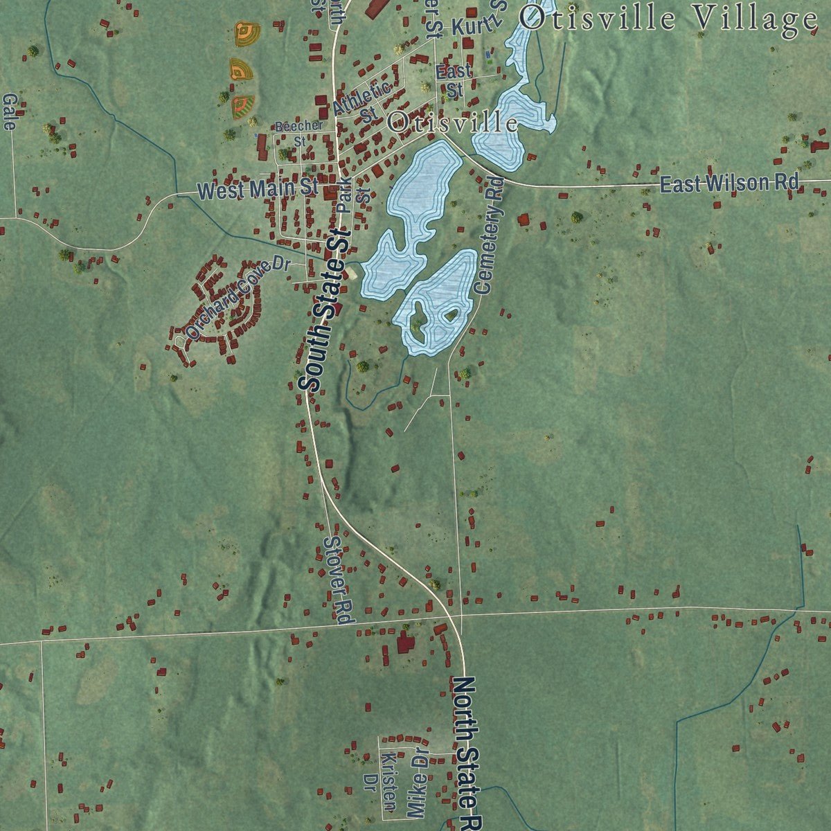 Close-up of the map of Forest, Genesee County, Michigan print showing street and building detail