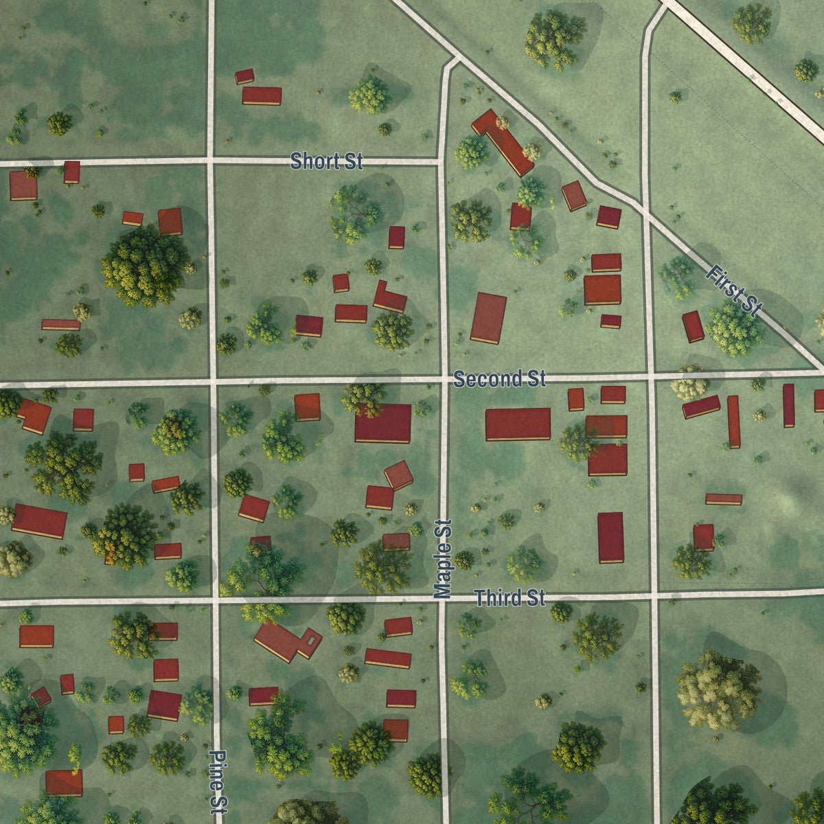 Close-up of the map of Inman, Nebraska print showing street and building detail