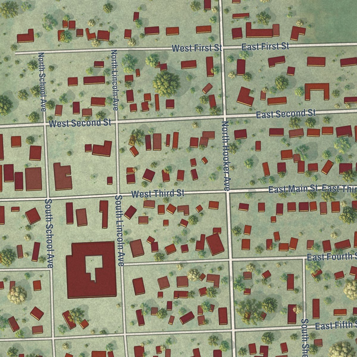 Close-up of the map of White, South Dakota print showing street and building detail