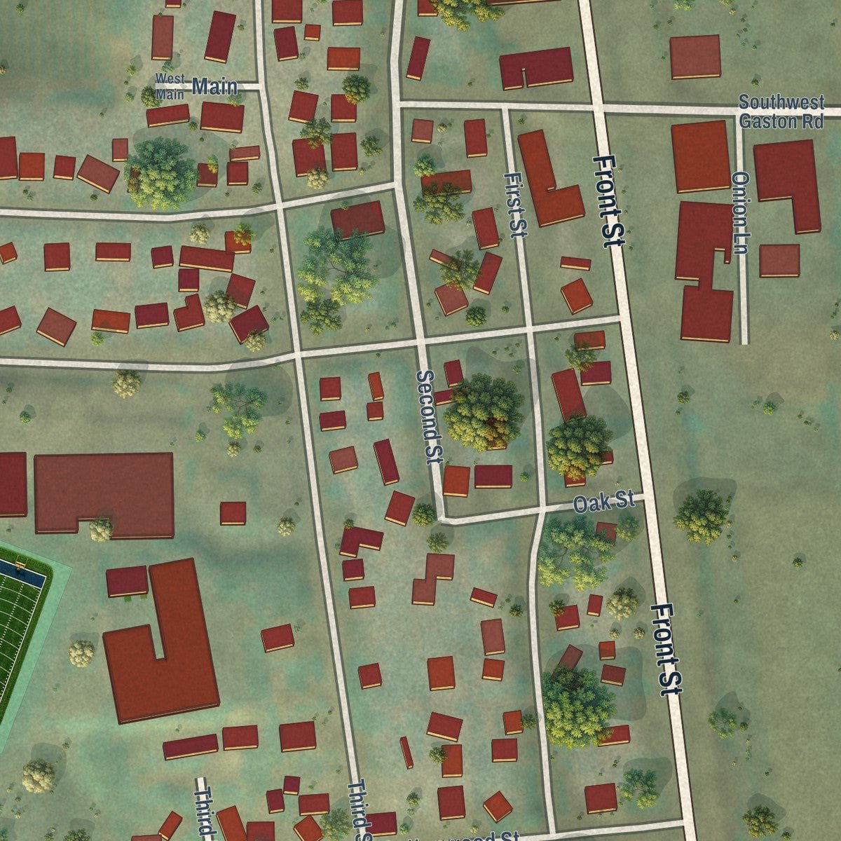 Close-up of the map of Gaston, Oregon print showing street and building detail
