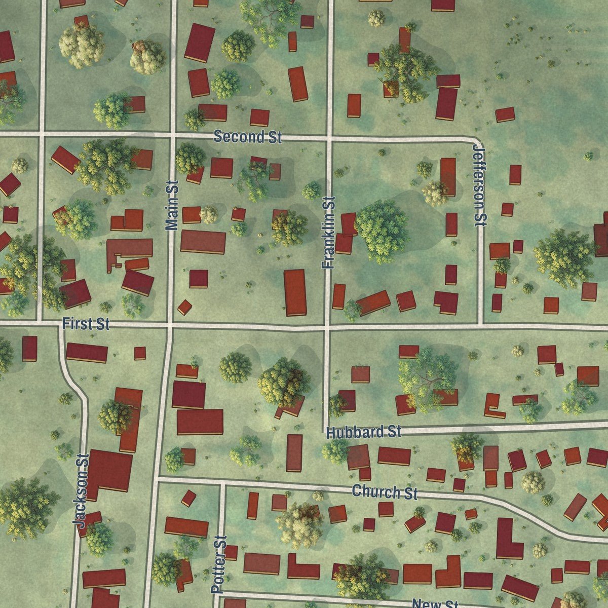 Close-up of the map of Colesburg, Iowa print showing street and building detail
