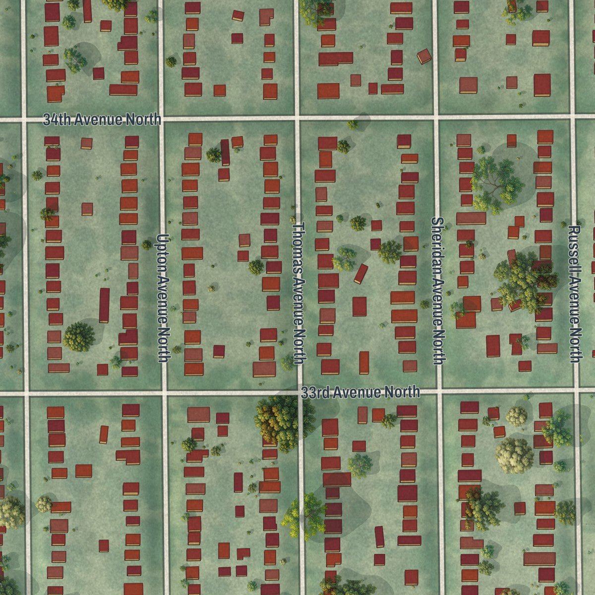 Close-up of the map of Cleveland, Minneapolis, Minnesota print showing street and building detail