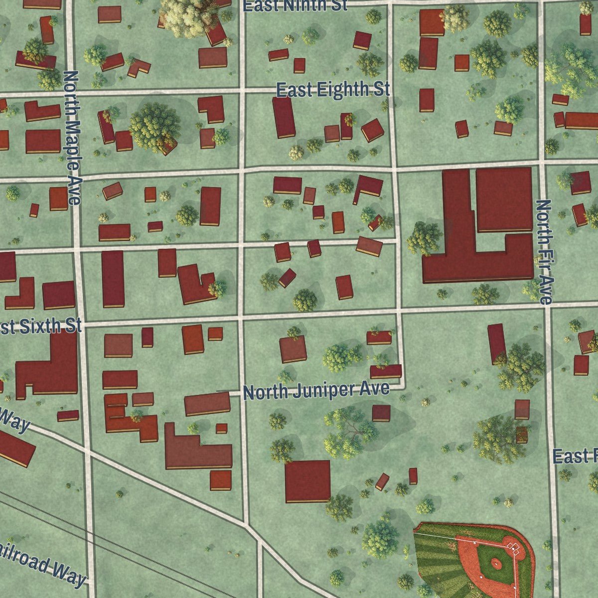 Close-up of the map of Davenport, Nebraska print showing street and building detail