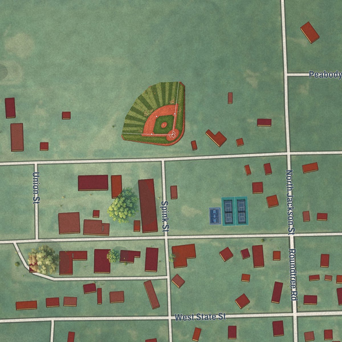 Close-up of the map of Hanover, Michigan print showing street and building detail