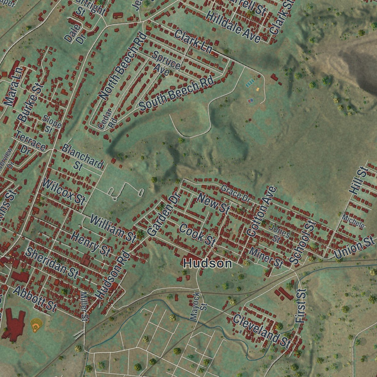 Close-up of the map of Plains, Pennsylvania print showing street and building detail