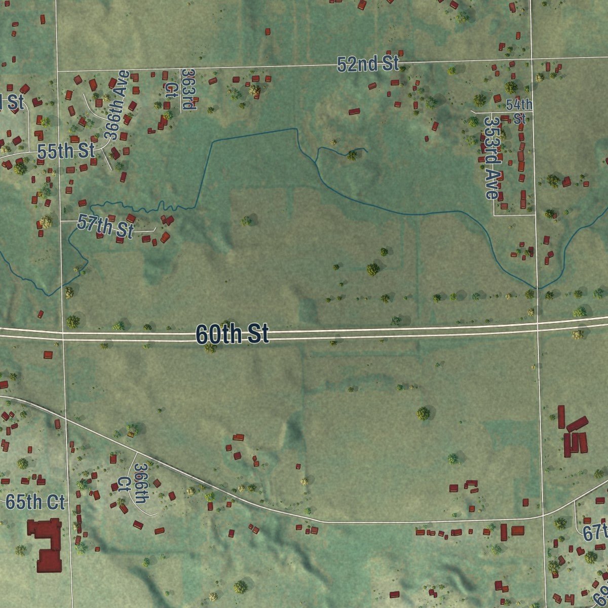Close-up of the map of Wheatland, Kenosha County, Wisconsin print showing street and building detail