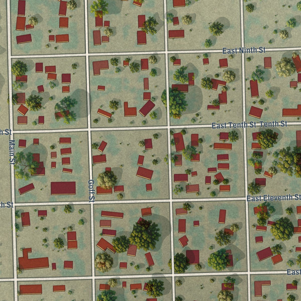 Close-up of the map of Eads, Colorado print showing street and building detail