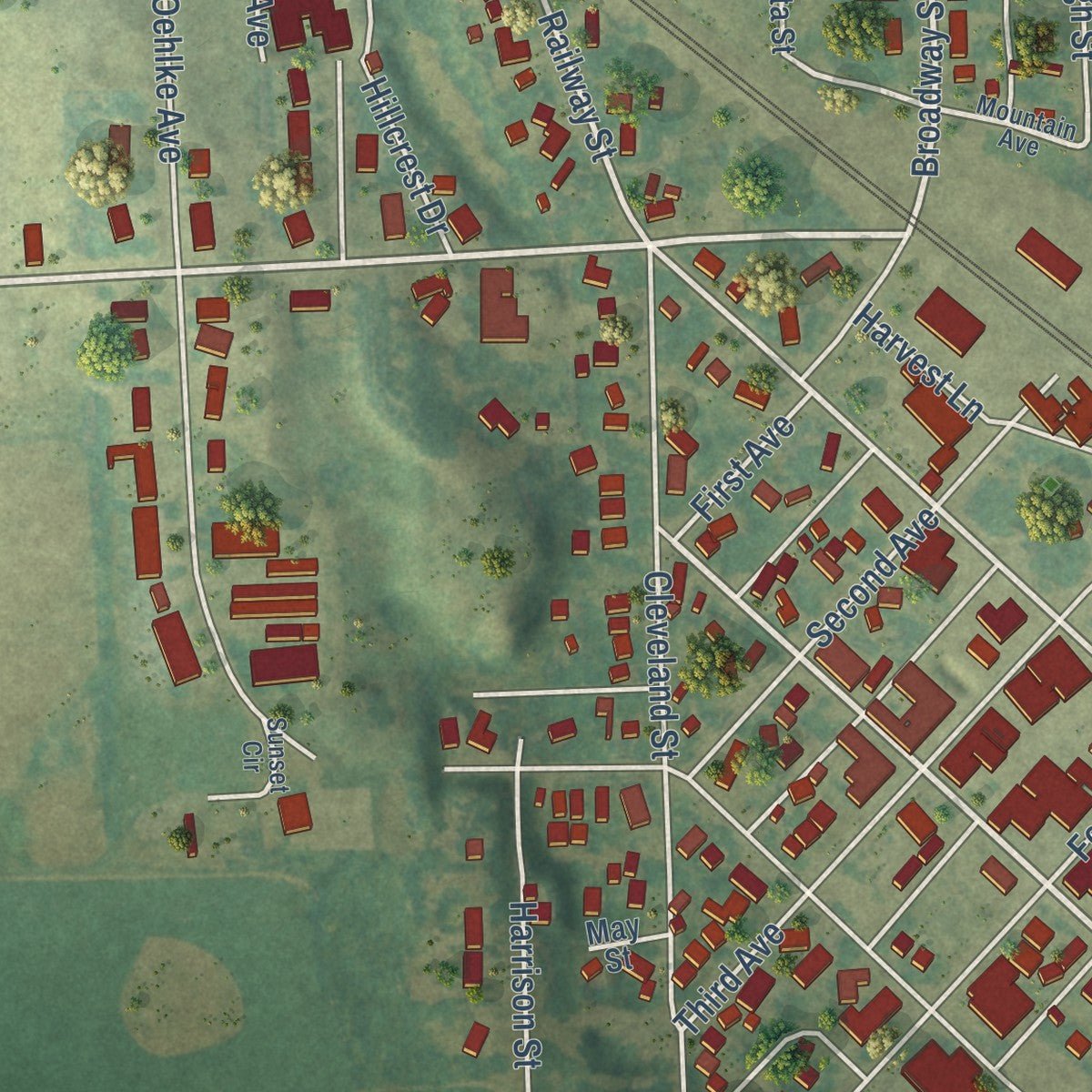 Close-up of the map of Enderlin, North Dakota print showing street and building detail