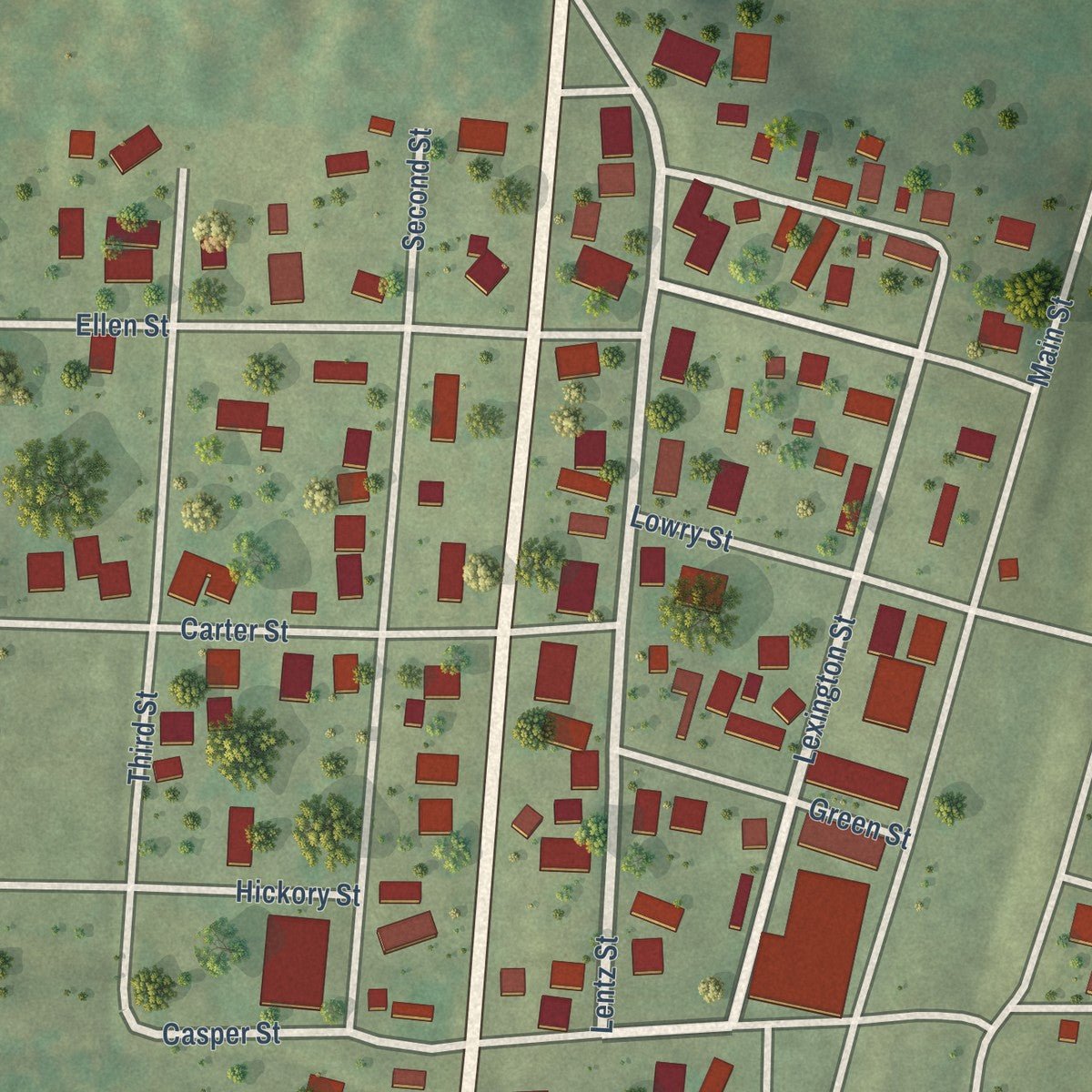 Close-up of the map of Cypress, Illinois print showing street and building detail