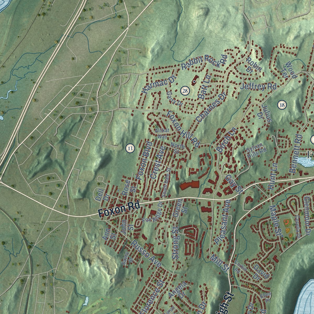 Close-up of the map of East Haven, Connecticut print showing street and building detail
