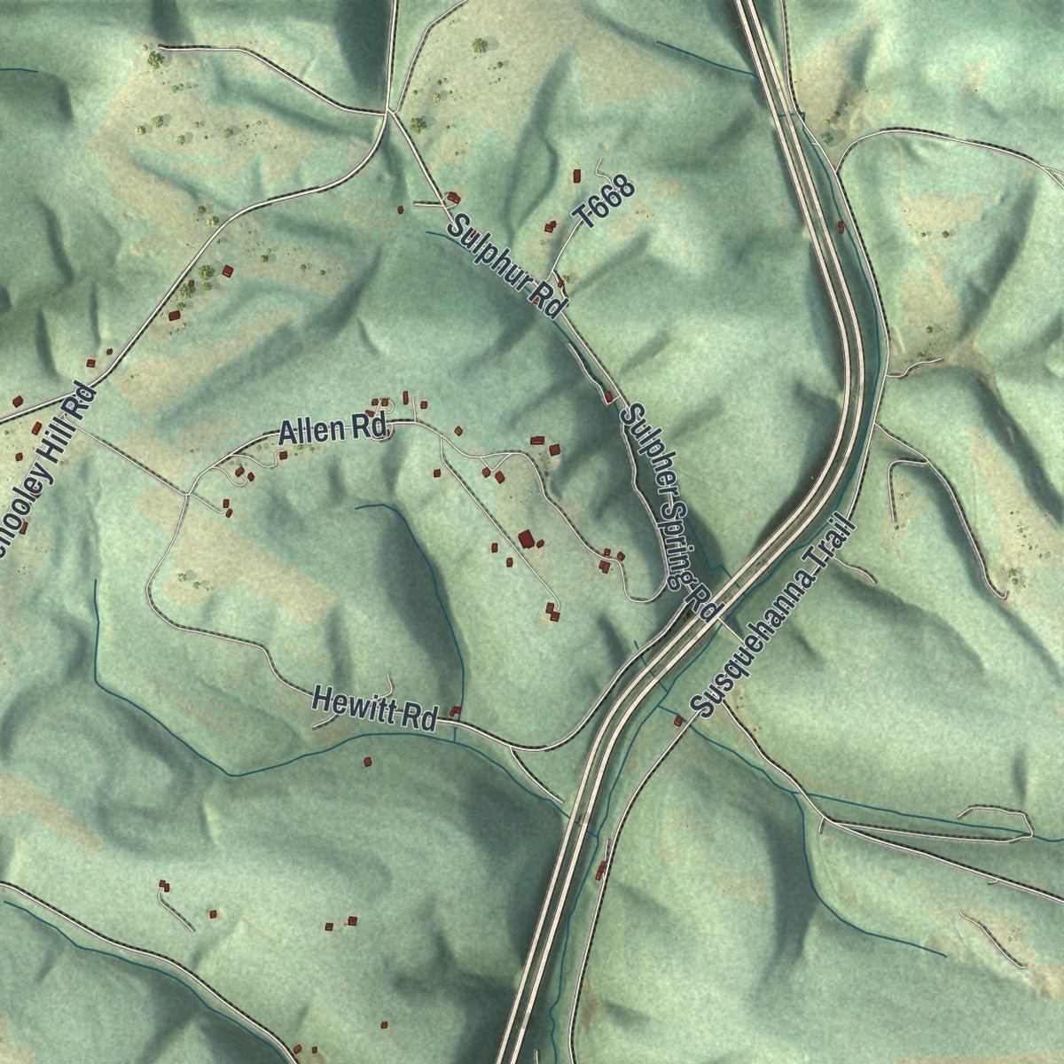 Close-up of the map of Delaware, Northumberland County, Pennsylvania print showing street and building detail