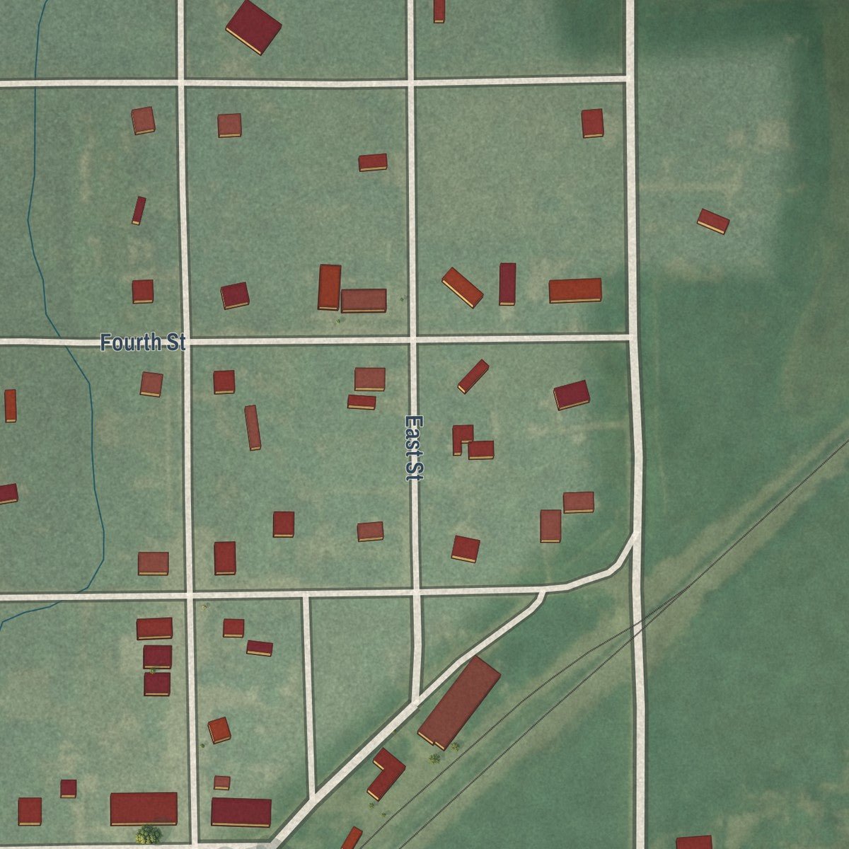 Close-up of the map of Ramona, Kansas print showing street and building detail