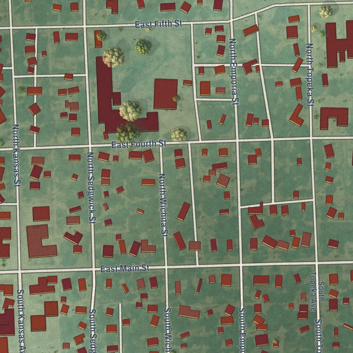 Close-up of the map of Haven, Kansas print showing street and building detail