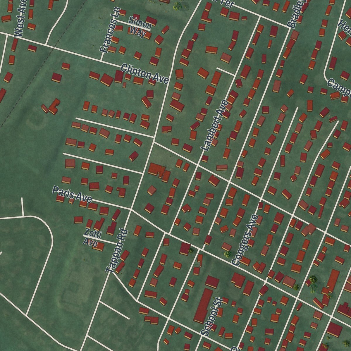 Close-up of the map of Northvale, New Jersey print showing street and building detail