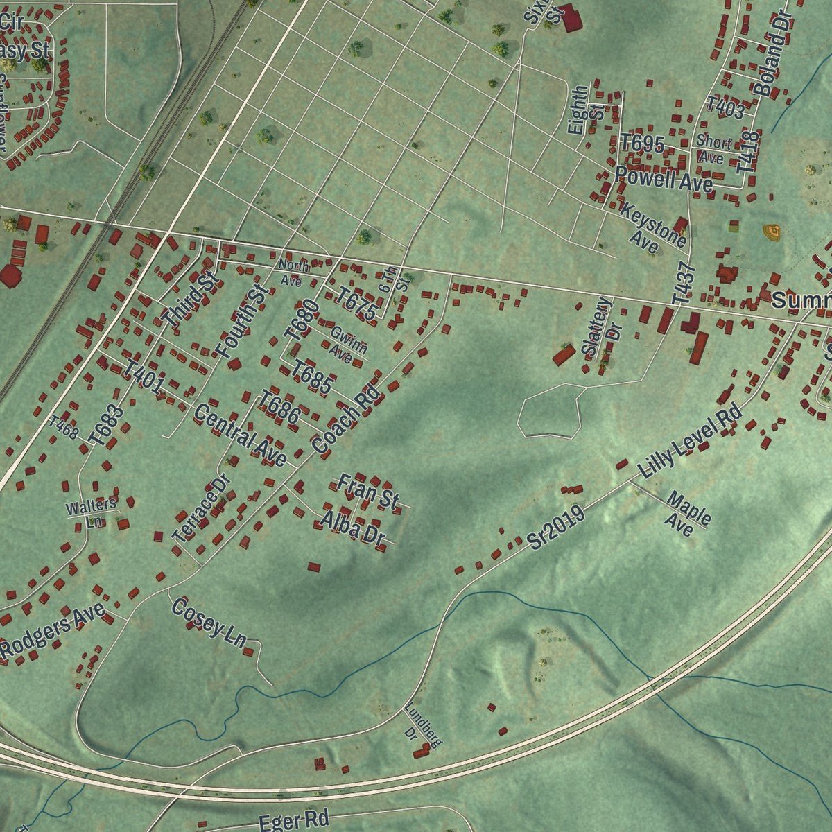 Close-up of the map of Cresson, Cambria County, Pennsylvania print showing street and building detail