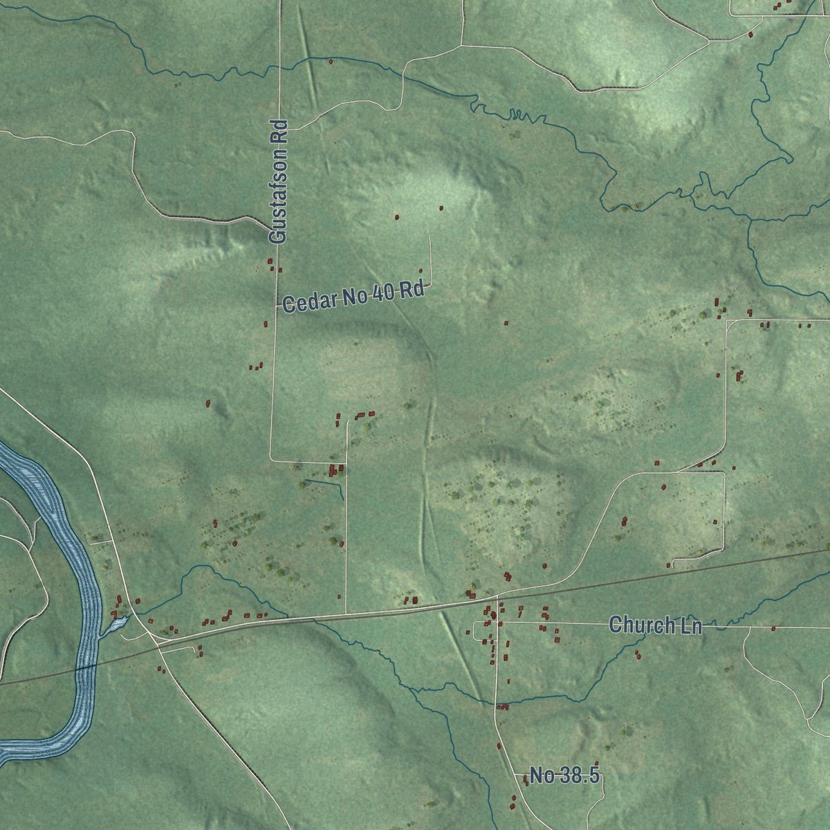 Close-up of the map of Faithorn, Michigan print showing street and building detail
