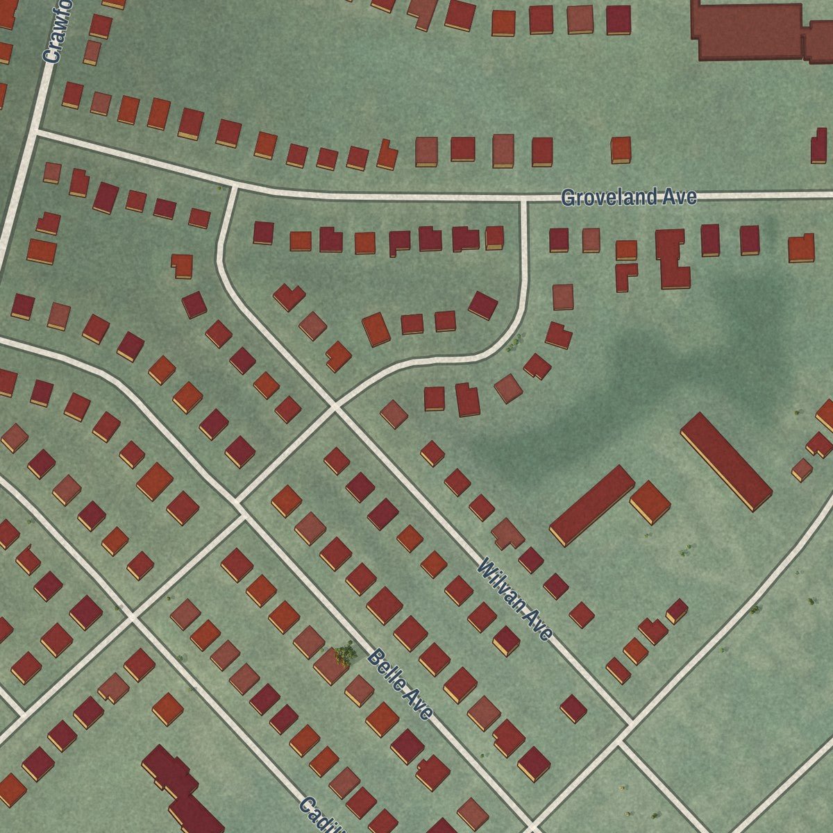 Close-up of the map of Grove Park, Maryland print showing street and building detail