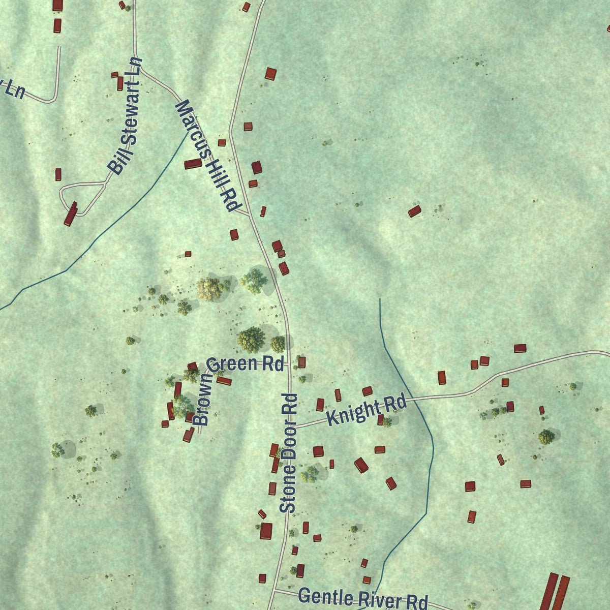 Close-up of the map of Beersheba Springs, Tennessee print showing street and building detail
