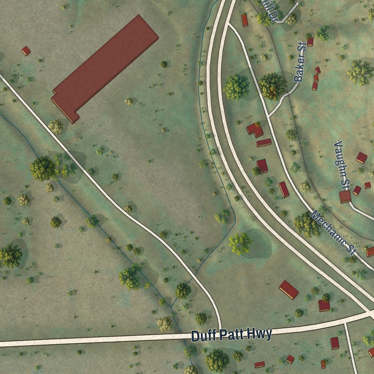 Close-up of the map of Duffield, Virginia print showing street and building detail
