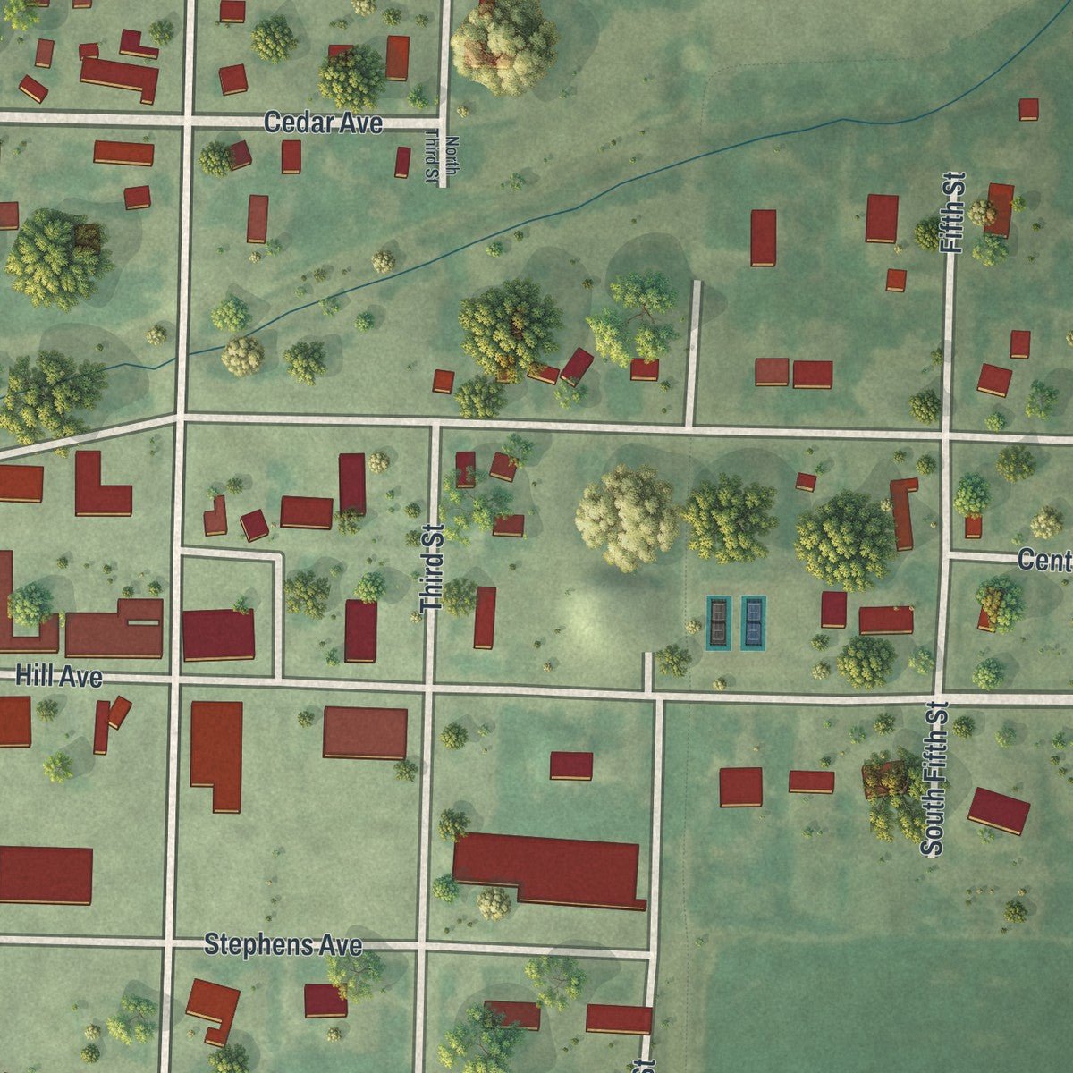 Close-up of the map of Middle River, Minnesota print showing street and building detail