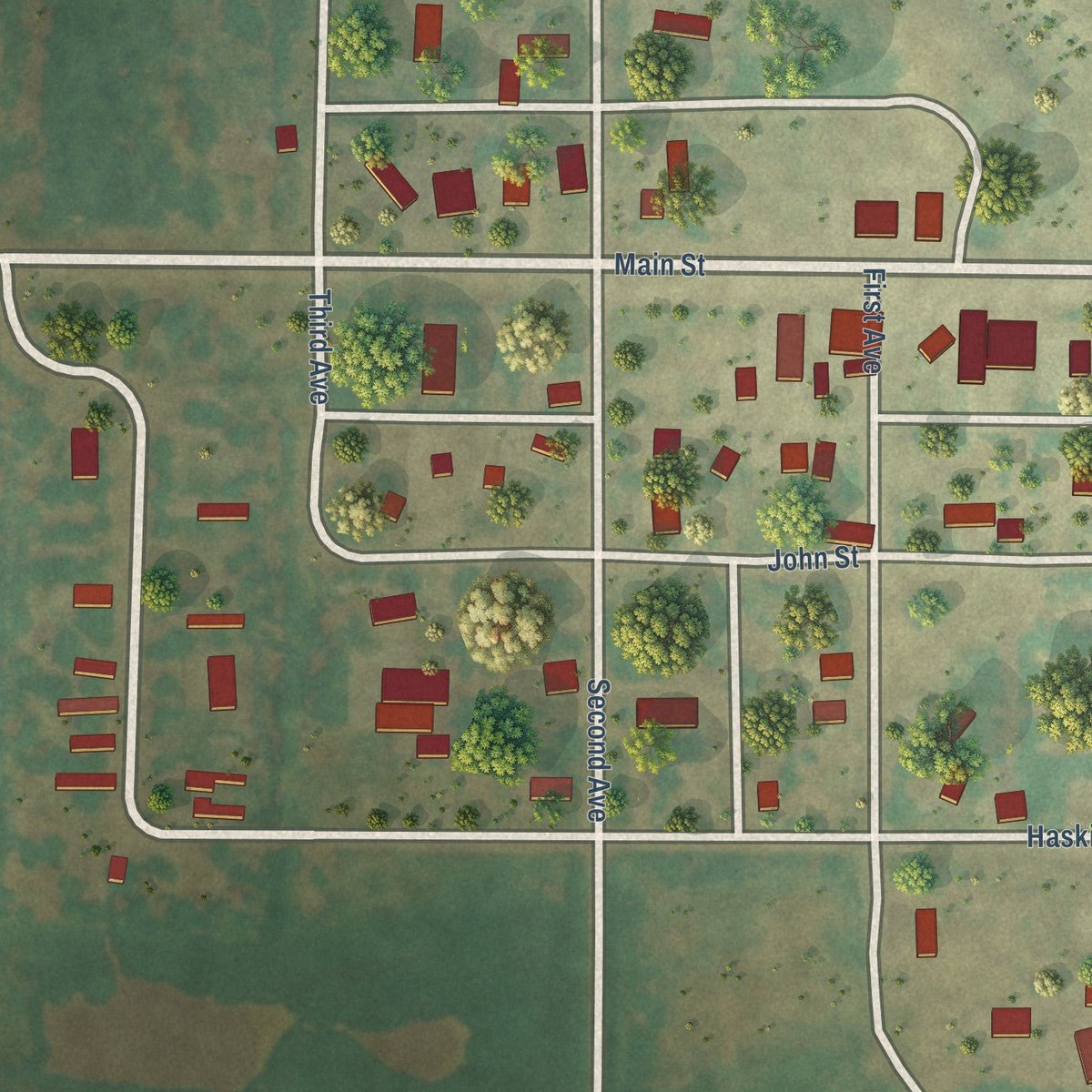 Close-up of the map of Deering, North Dakota print showing street and building detail