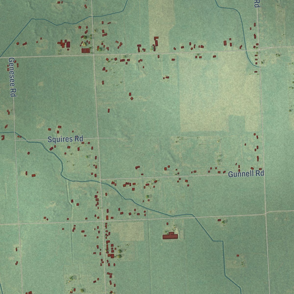 Close-up of the map of Arbela, Michigan print showing street and building detail