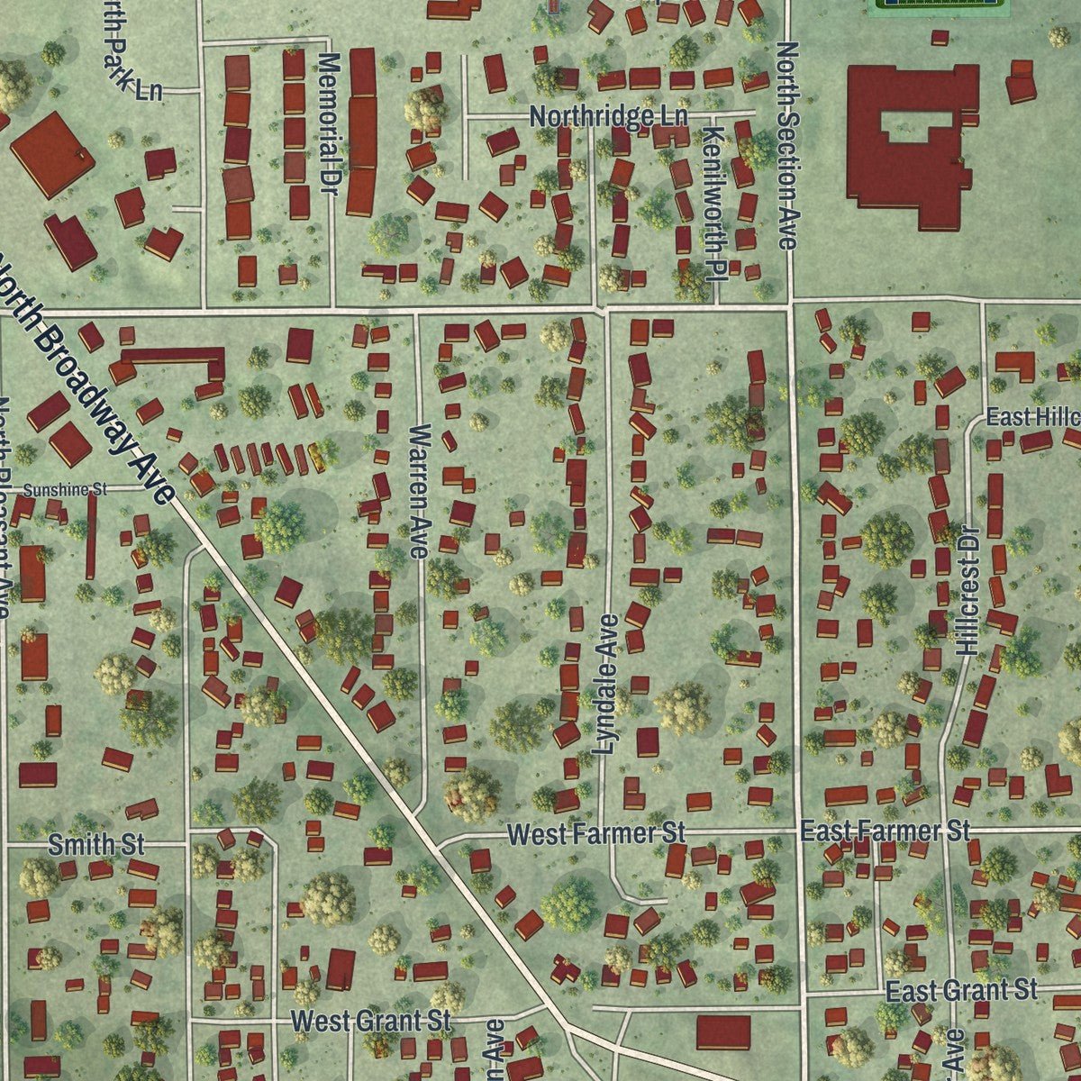 Close-up of the map of Spring Valley, Minnesota print showing street and building detail