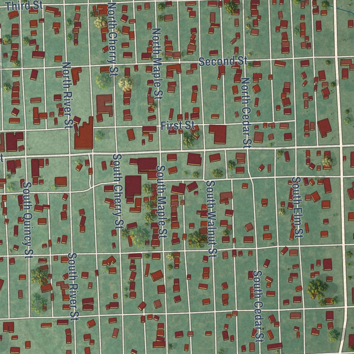Close-up of the map of Commerce, Oklahoma print showing street and building detail