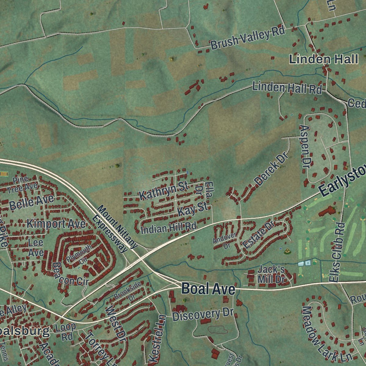 Close-up of the map of Harris, Pennsylvania print showing street and building detail