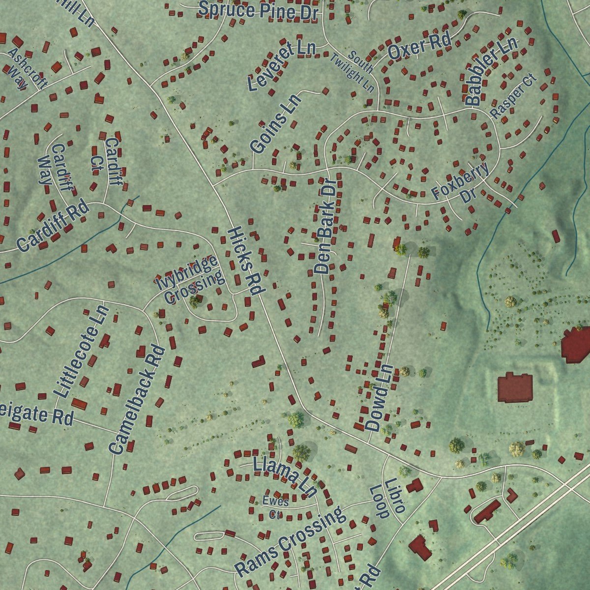 Close-up of the map of Rockwood, Virginia print showing street and building detail