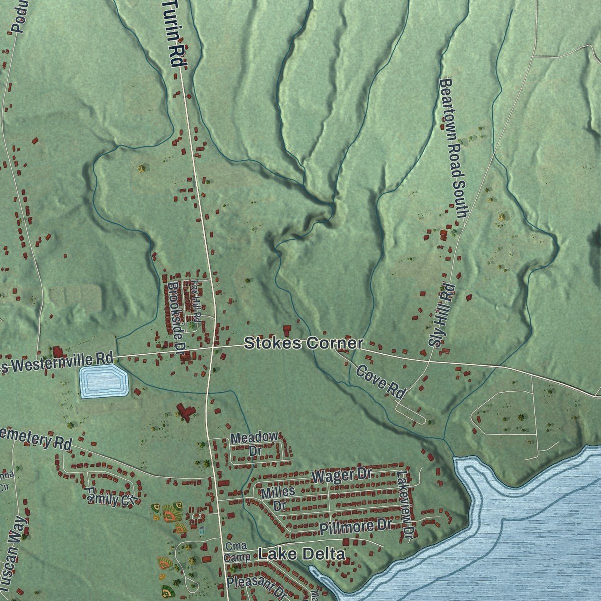 Close-up of the map of Lee, New York print showing street and building detail