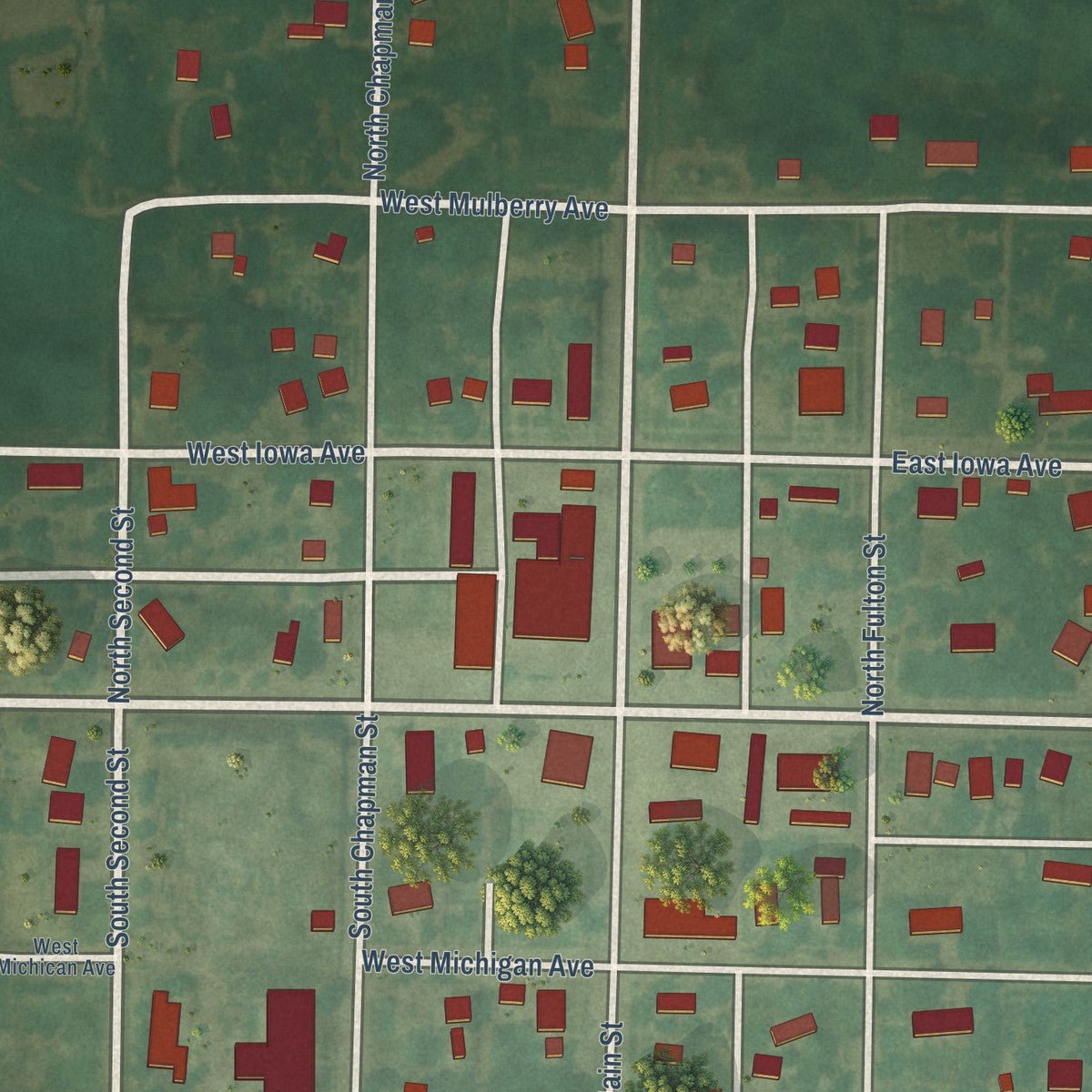 Close-up of the map of Lenora, Kansas print showing street and building detail