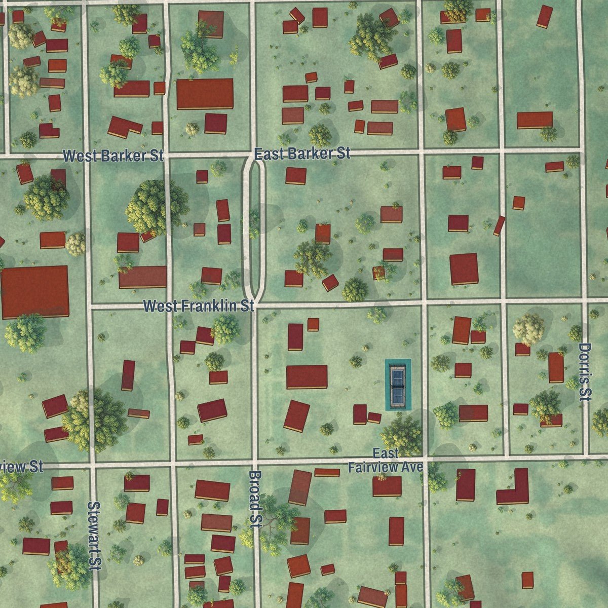 Close-up of the map of Campbell, Nebraska print showing street and building detail